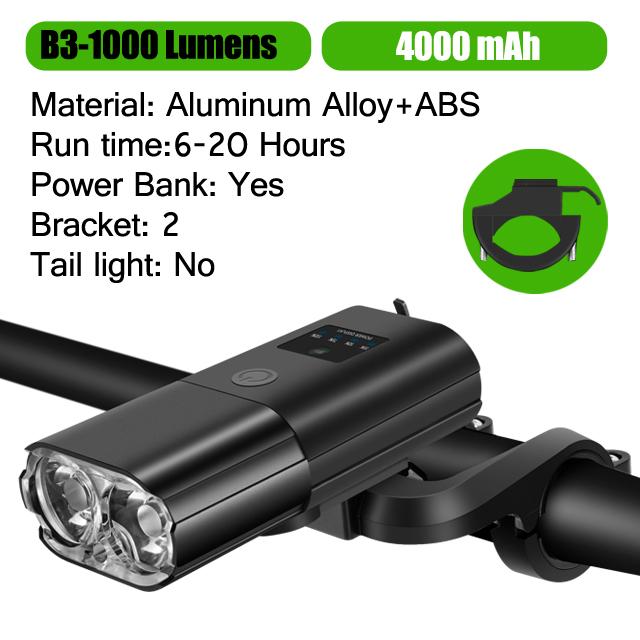 Bicycle Light 1000Lumen 4000mAh Bike Headlight Power Bank Flashlight Handlebar USB Charging MTB Road Cycling Highlight